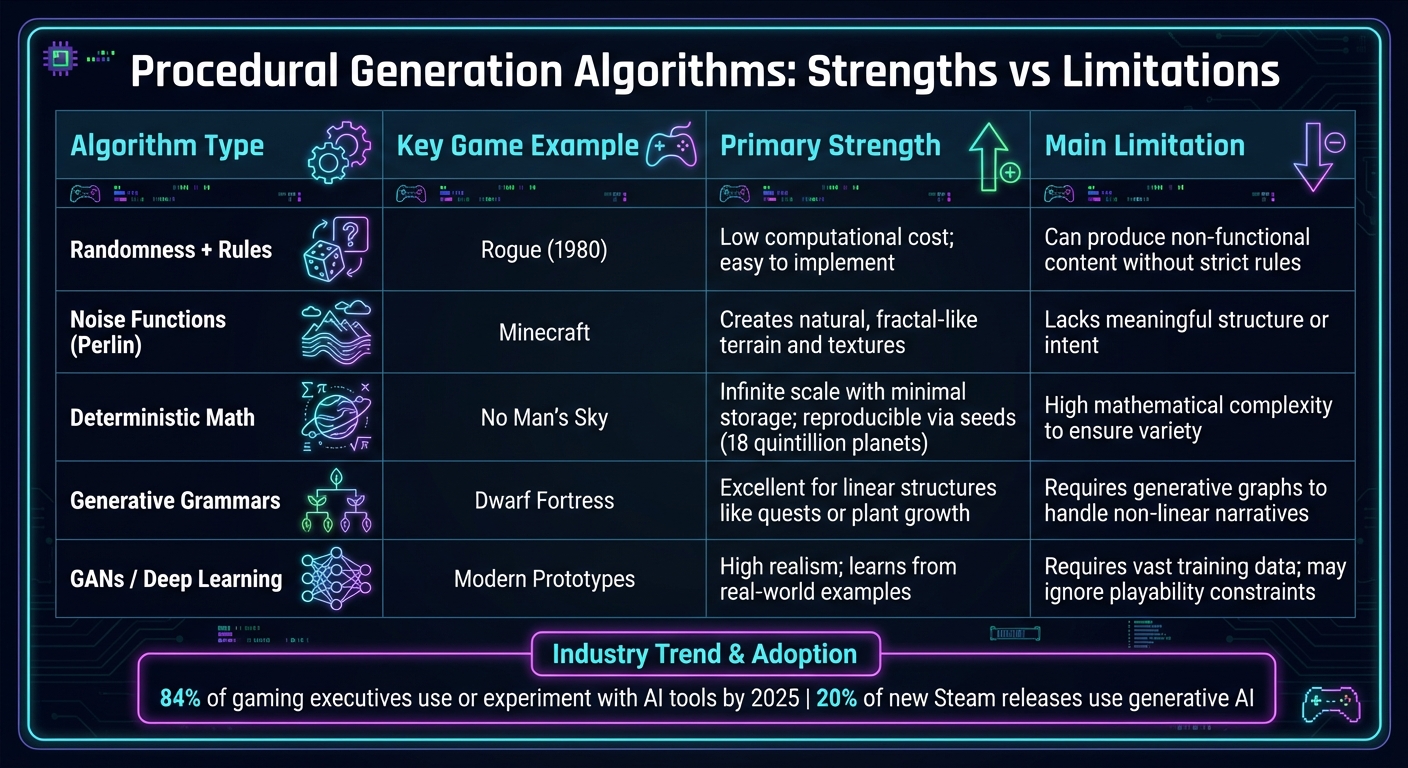 Comparison of Procedural Generation Algorithms in Gaming