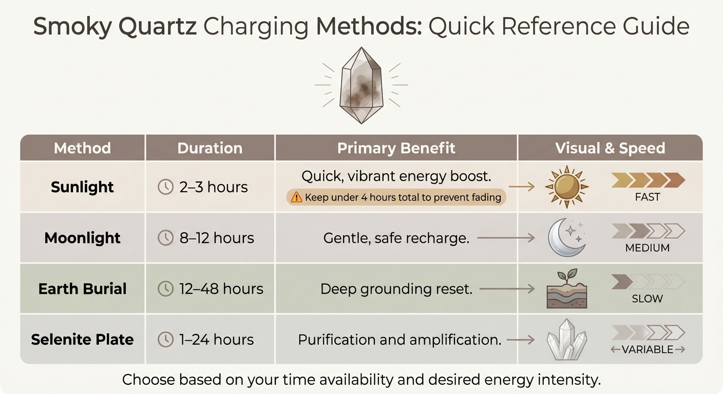 Smoky Quartz Charging Methods Comparison: Duration and Benefits