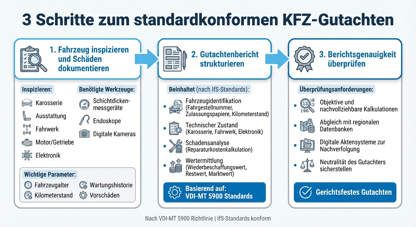3-Schritt-Prozess für standardkonforme KFZ-Gutachten nach VDI-MT 5900