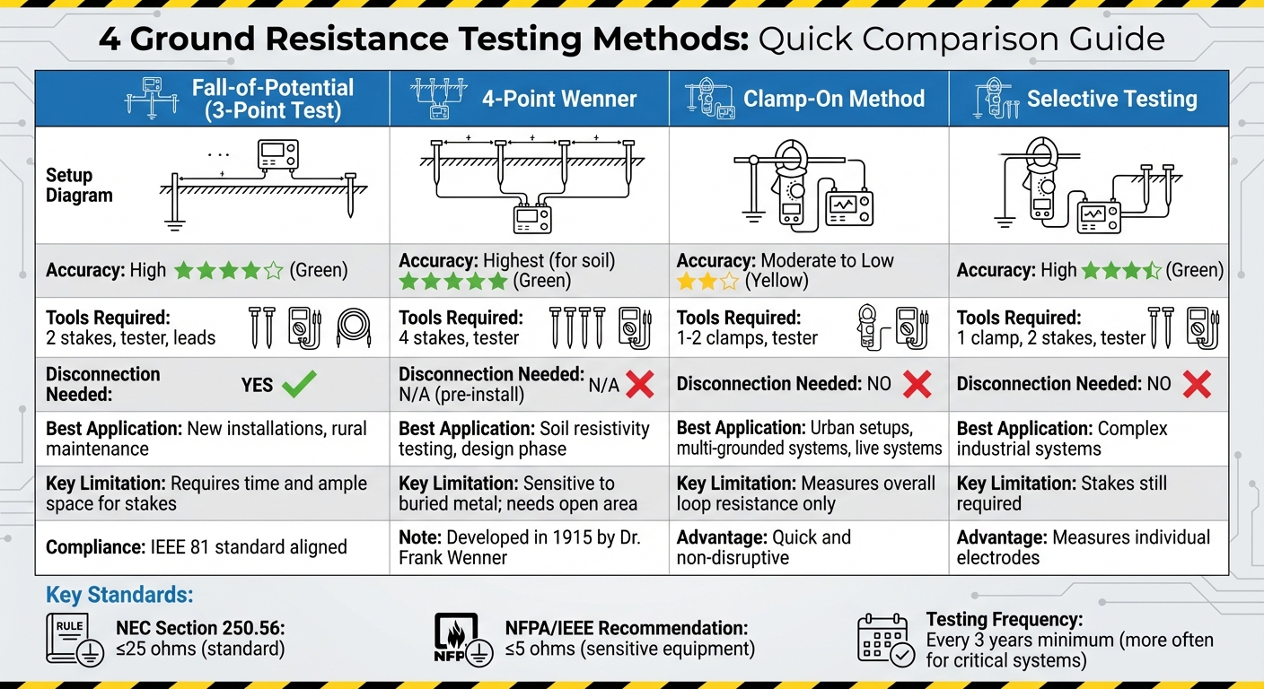 Comparison of 4 Ground Resistance Testing Methods: Accuracy, Tools, and Applications