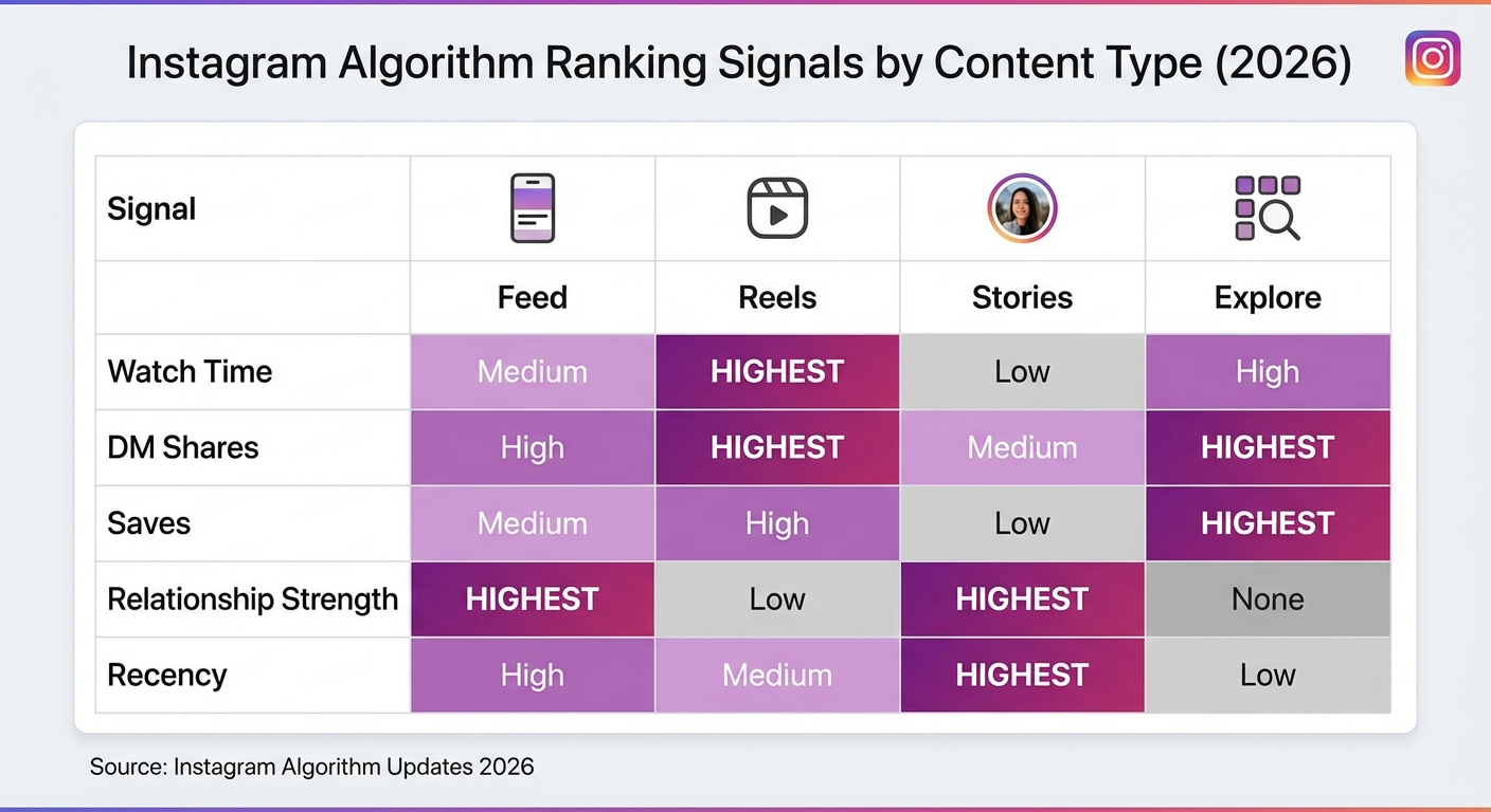 Instagram Algorithm Ranking Signals by Content Type 2026