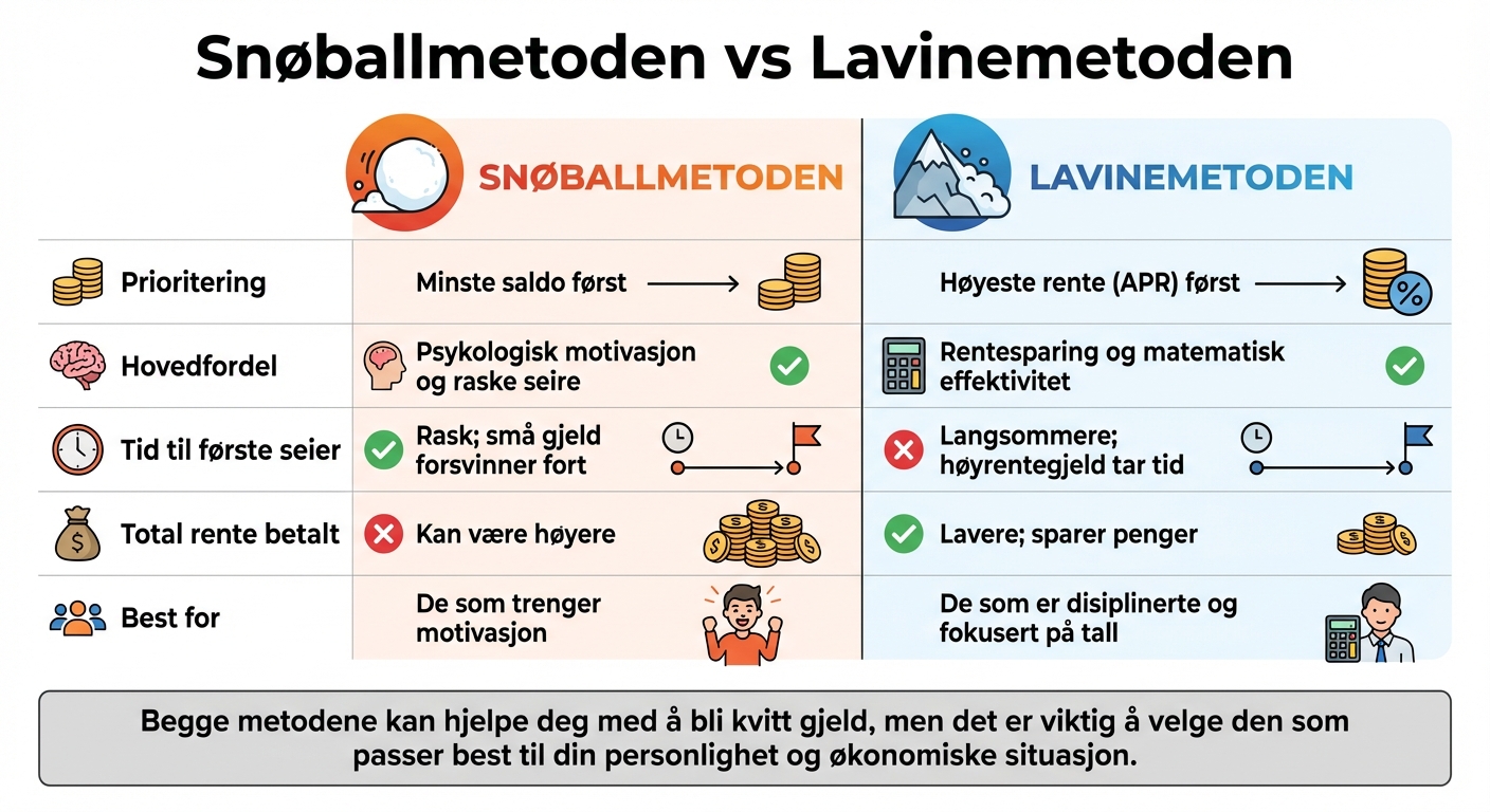 Sammenligning av snøballmetoden og lavinemetoden for nedbetaling av gjeld