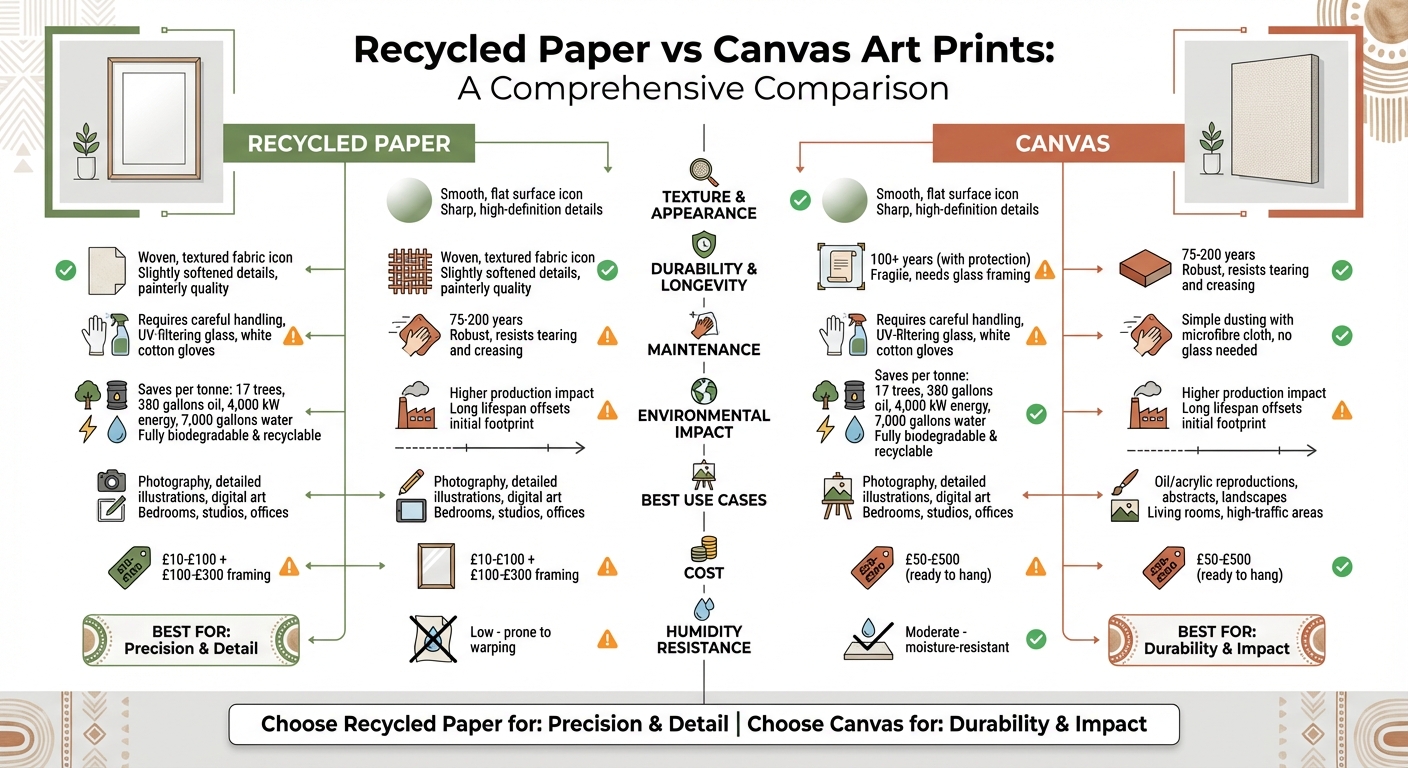 Recycled Paper vs Canvas Art Prints Comparison Chart