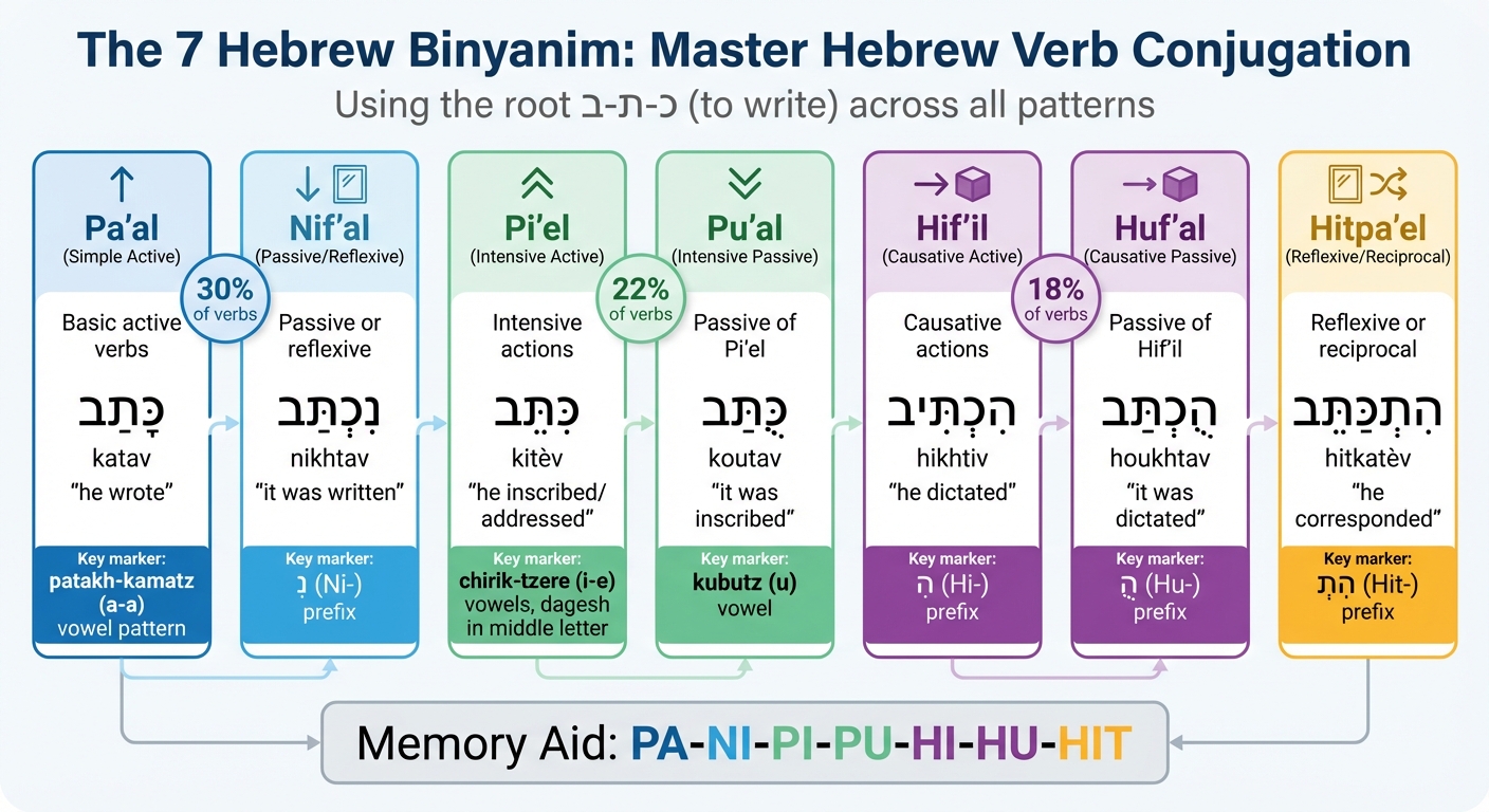 The 7 Hebrew Binyanim Verb Patterns with Examples