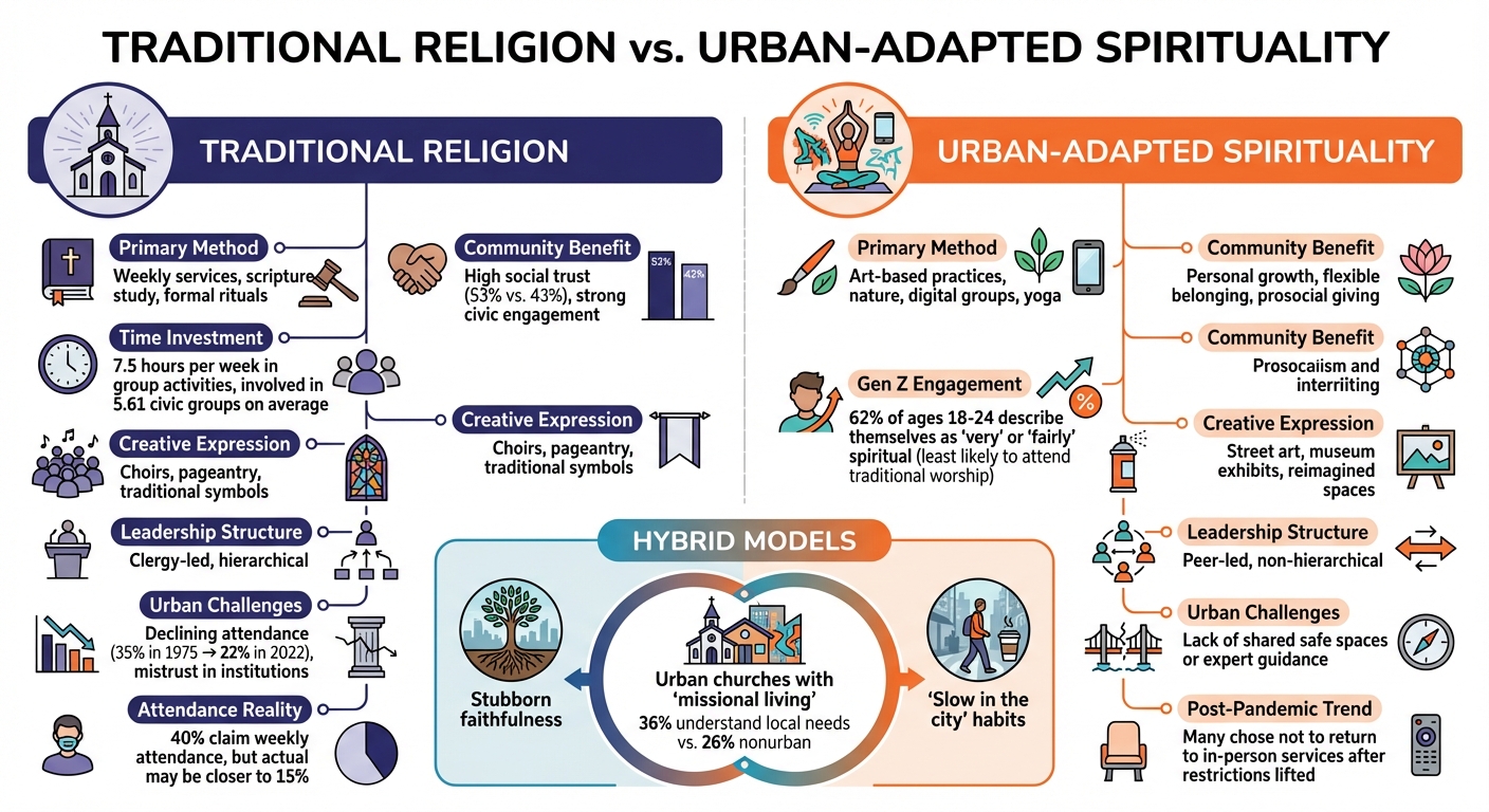 Traditional Religion vs Urban-Adapted Spirituality Comparison