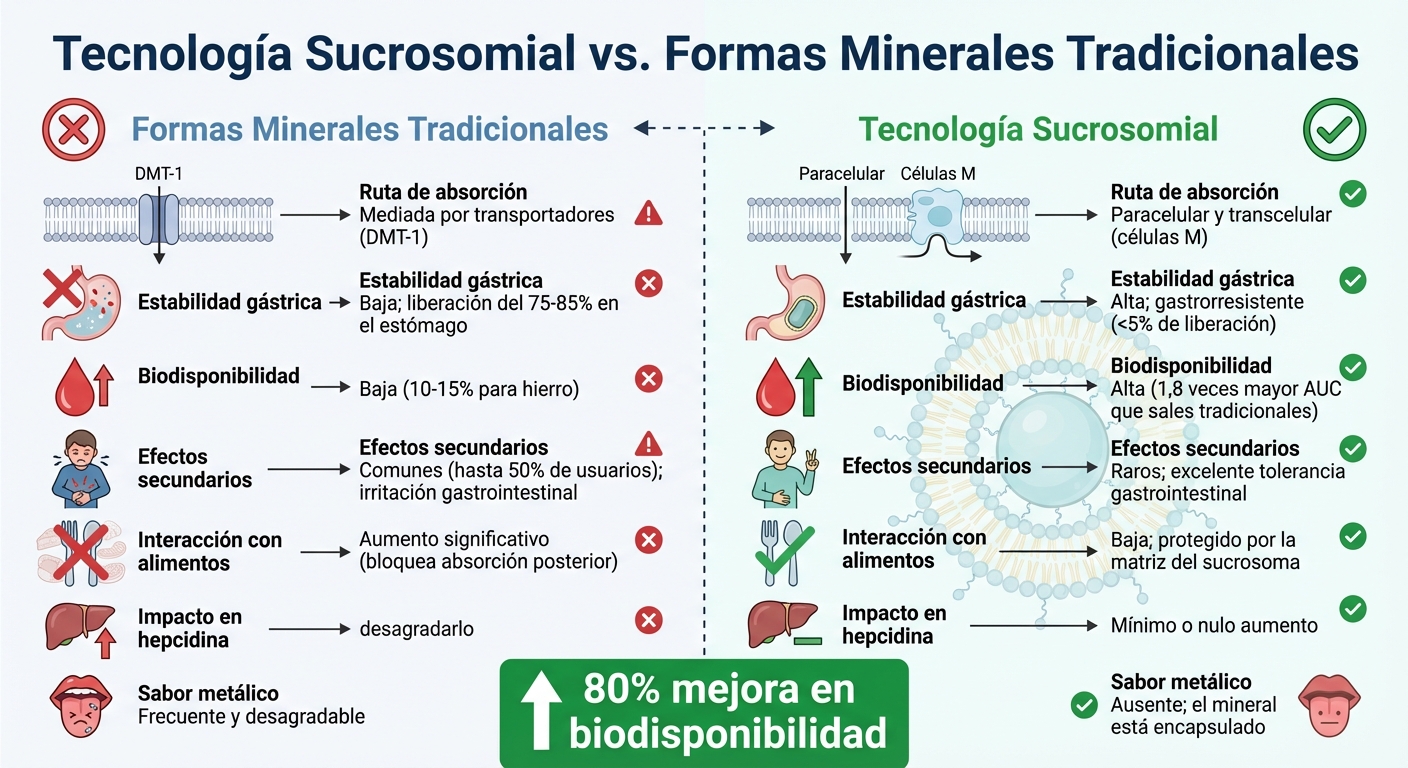 Comparación: Tecnología Sucrosomial vs Suplementos Minerales Tradicionales