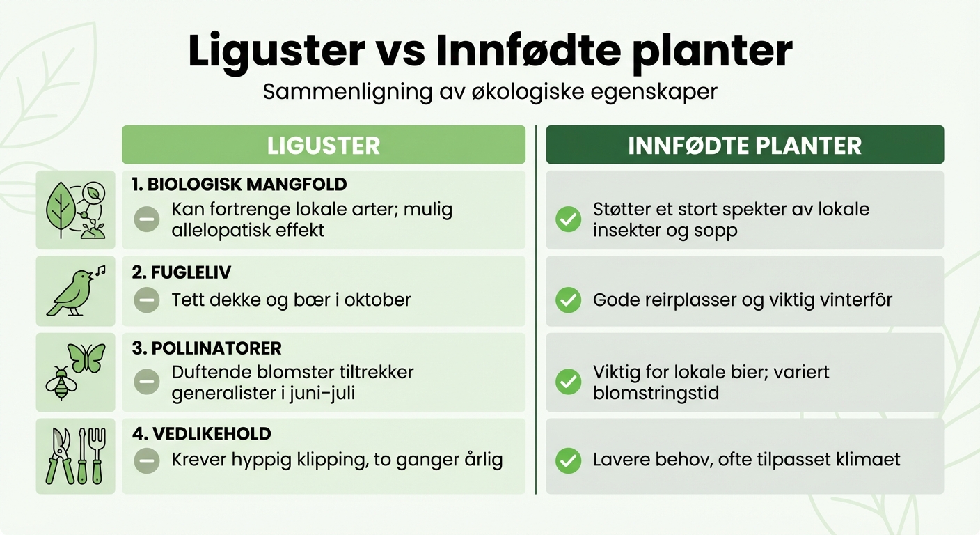 Liguster vs innfødte planter: Sammenligning av økologiske egenskaper