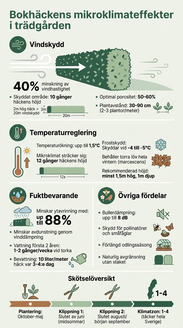 Bokhäckens mikroklimateffekter: Vindskydd, temperatur och fuktbevarande