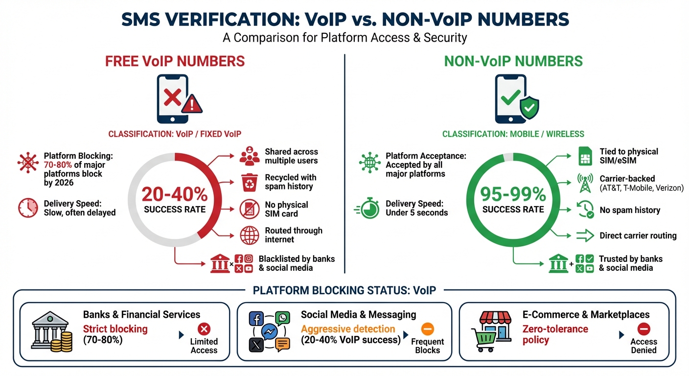 Why Free VoIP Numbers Stop Receiving Verification Codes (and What to Do Next) 3 VoIP vs Non-VoIP Numbers: Success Rates and Platform Acceptance Comparison