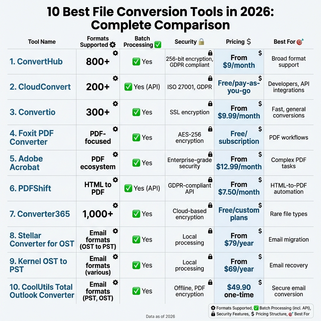 10 Best File Conversion Tools 2026: Features, Pricing & Security Comparison