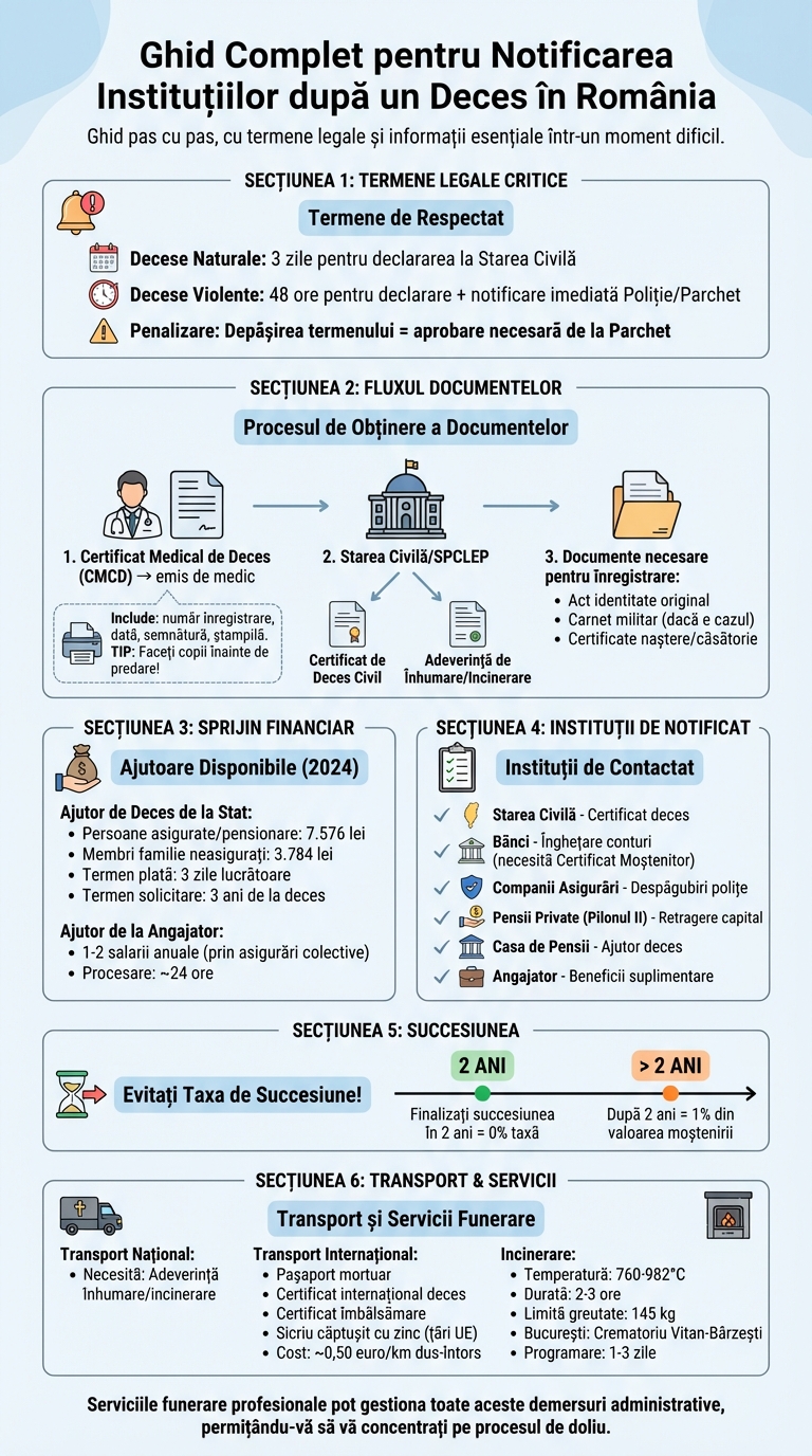 Pașii esențiali pentru notificarea instituțiilor după un deces în România