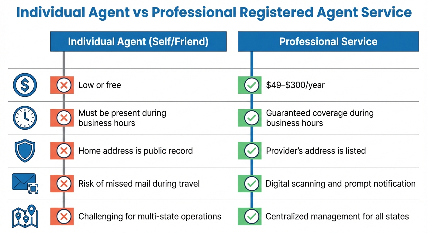 Individual vs Professional Registered Agent Services Comparison