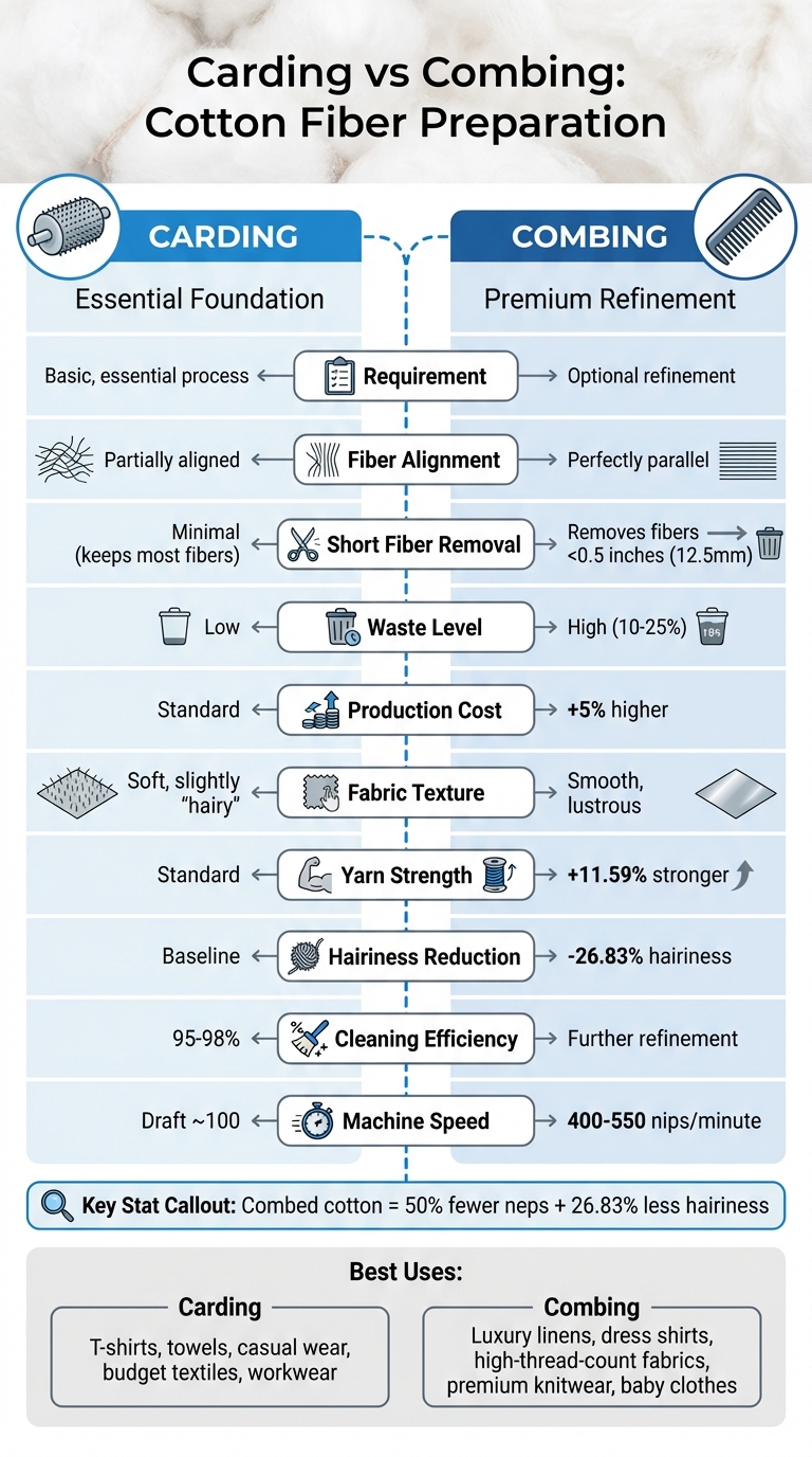 Carding vs Combing Cotton Fiber Preparation Comparison Chart