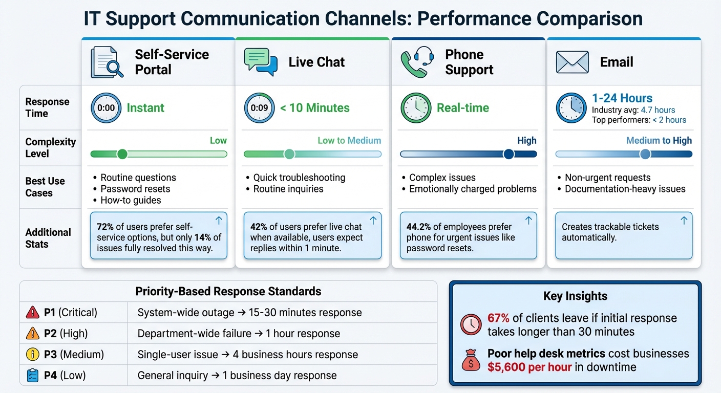IT Support Communication Channels Comparison: Response Times and Best Use Cases