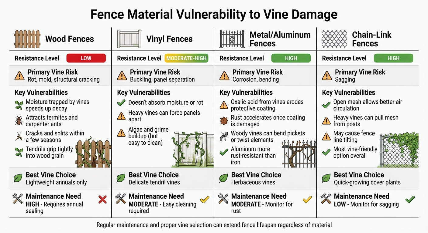How Vines Affect Different Fence Materials: Damage Risks and Resistance Levels