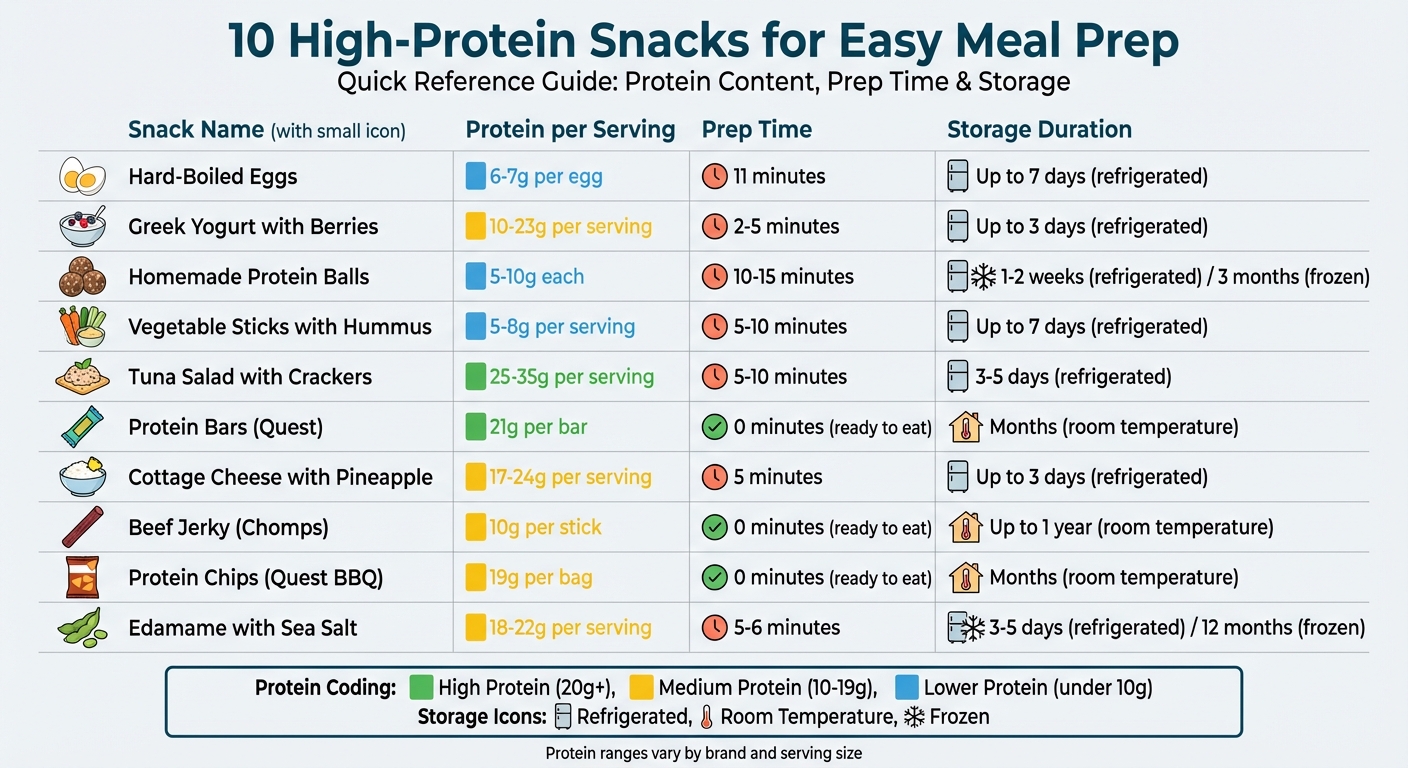 10 High-Protein Snacks Comparison: Protein Content, Prep Time, and Storage