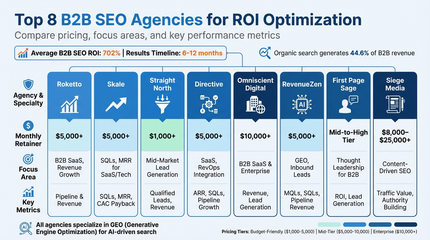 Top 8 B2B SEO Agencies Comparison: Pricing, Focus Areas, and Key Metrics
