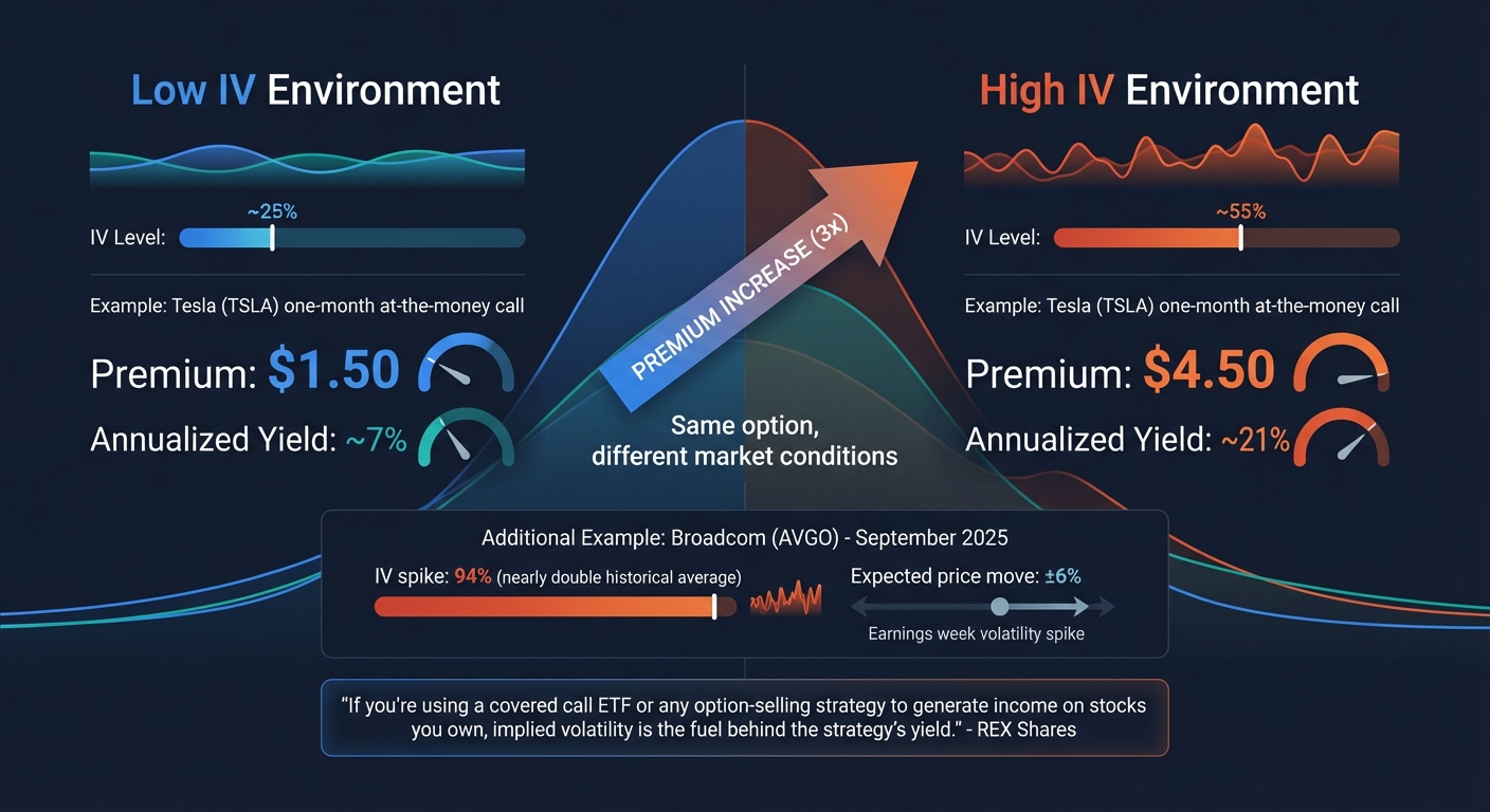 Covered Call Premium Comparison: Low vs High Volatility Markets