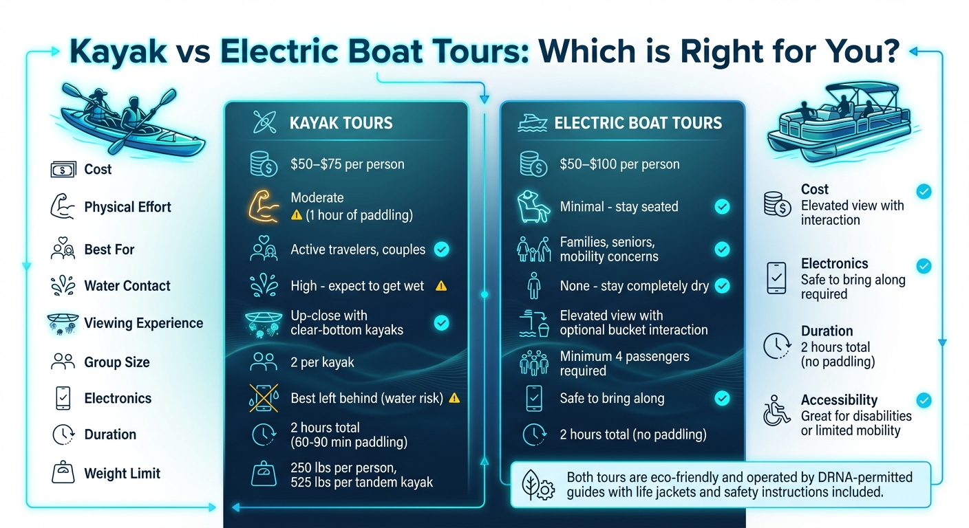 Vieques Bioluminescent Bay Tour Comparison: Kayak vs Electric Boat