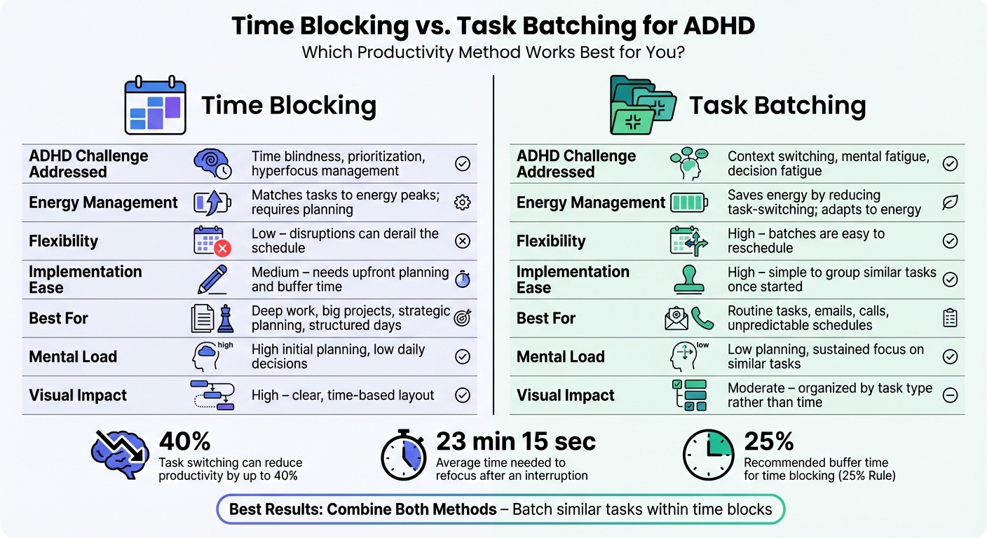 Time Blocking vs Task Batching for ADHD: Complete Comparison Guide
