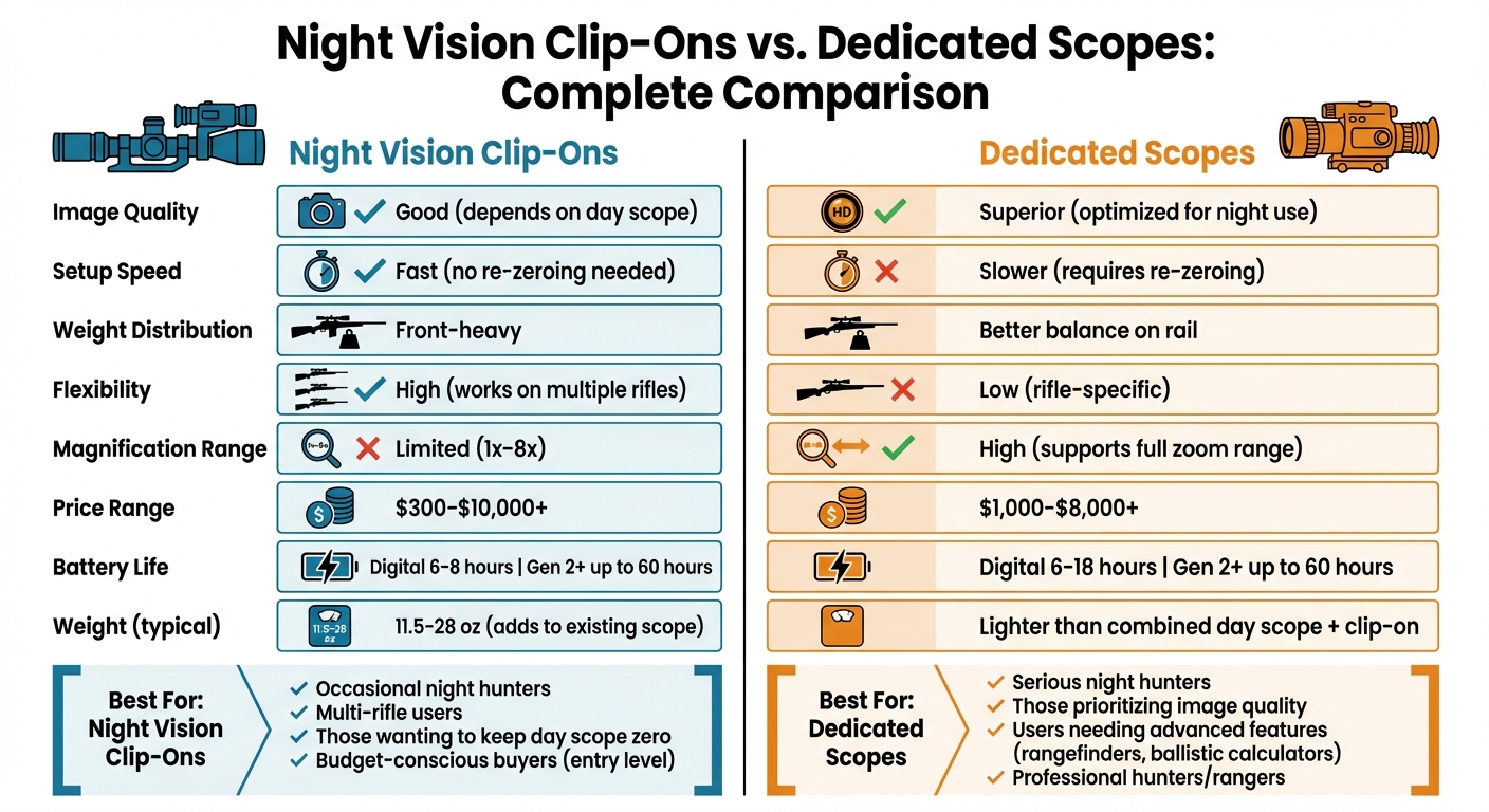 Night Vision Clip-Ons vs Dedicated Scopes Comparison Chart