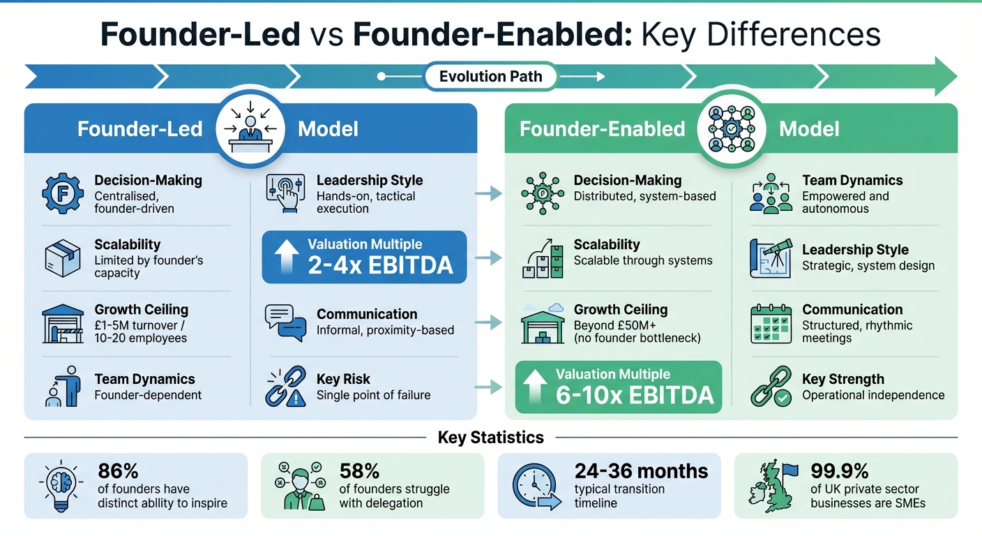 Founder-Led vs Founder-Enabled Business Models: Key Differences and Valuations
