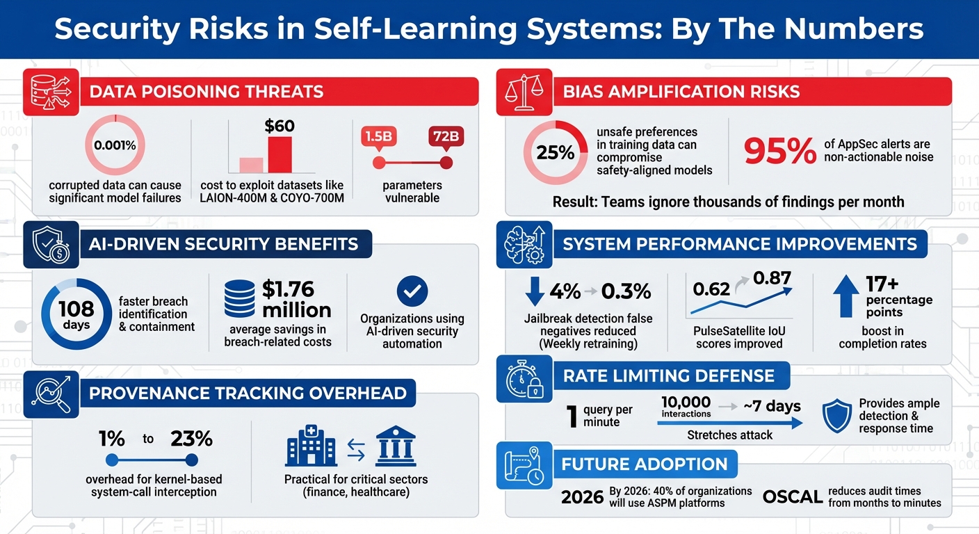 Security Risks and Defense Statistics for Self-Learning AI Systems