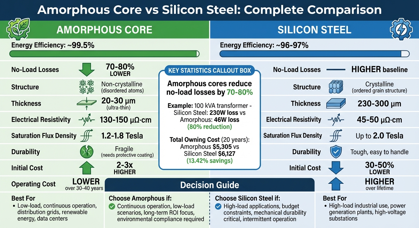 Amorphous Core vs Silicon Steel Transformer Comparison Chart