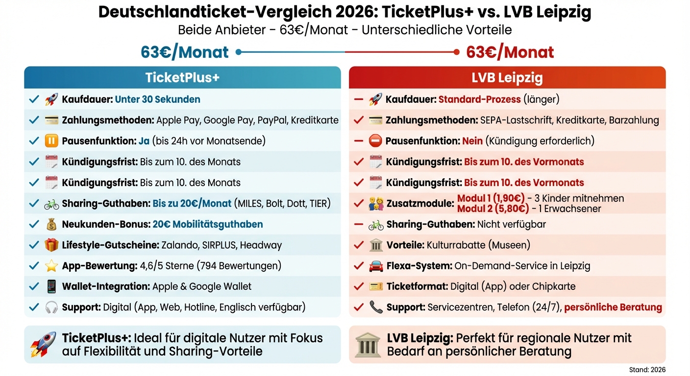 TicketPlus+ vs LVB Leipzig Deutschlandticket Vergleich 2026