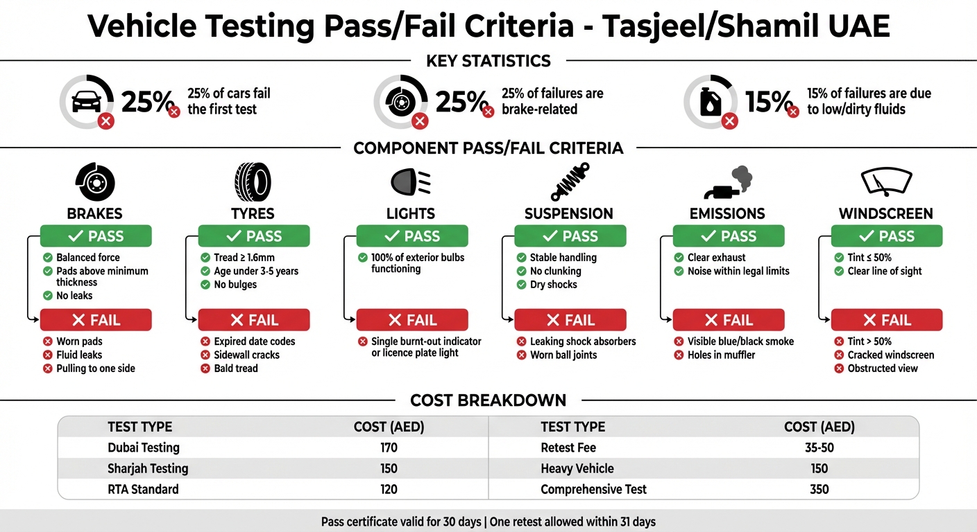 معايير النجاح والرسوب في فحص المركبات في الإمارات