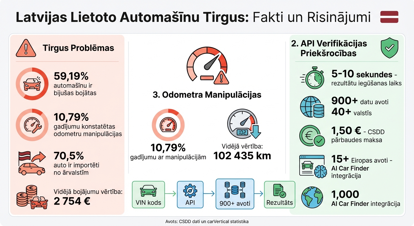 Latvijas lietoto automašīnu tirgus statistika un API verifikācijas priekšrocības