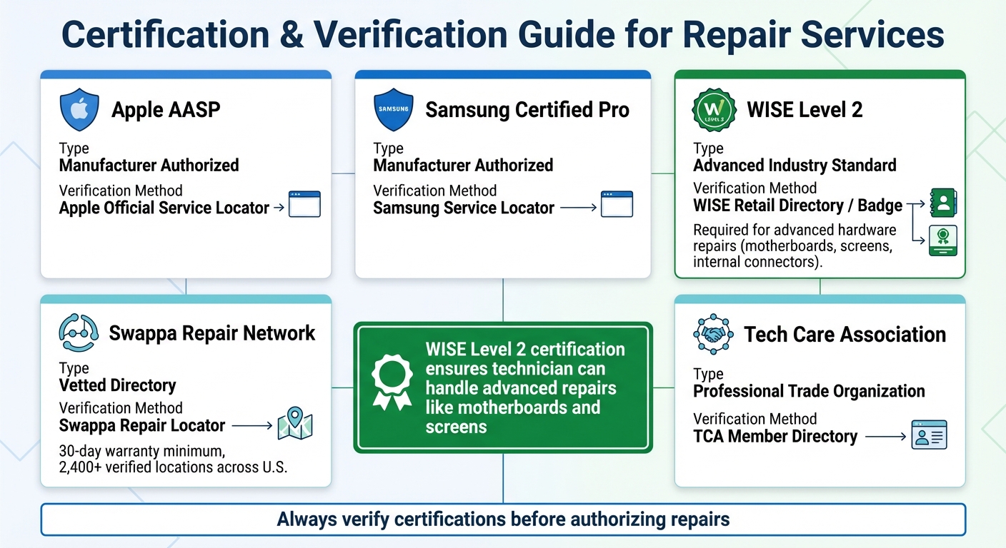 Certification Types and Verification Methods for Gadget Repair Technicians