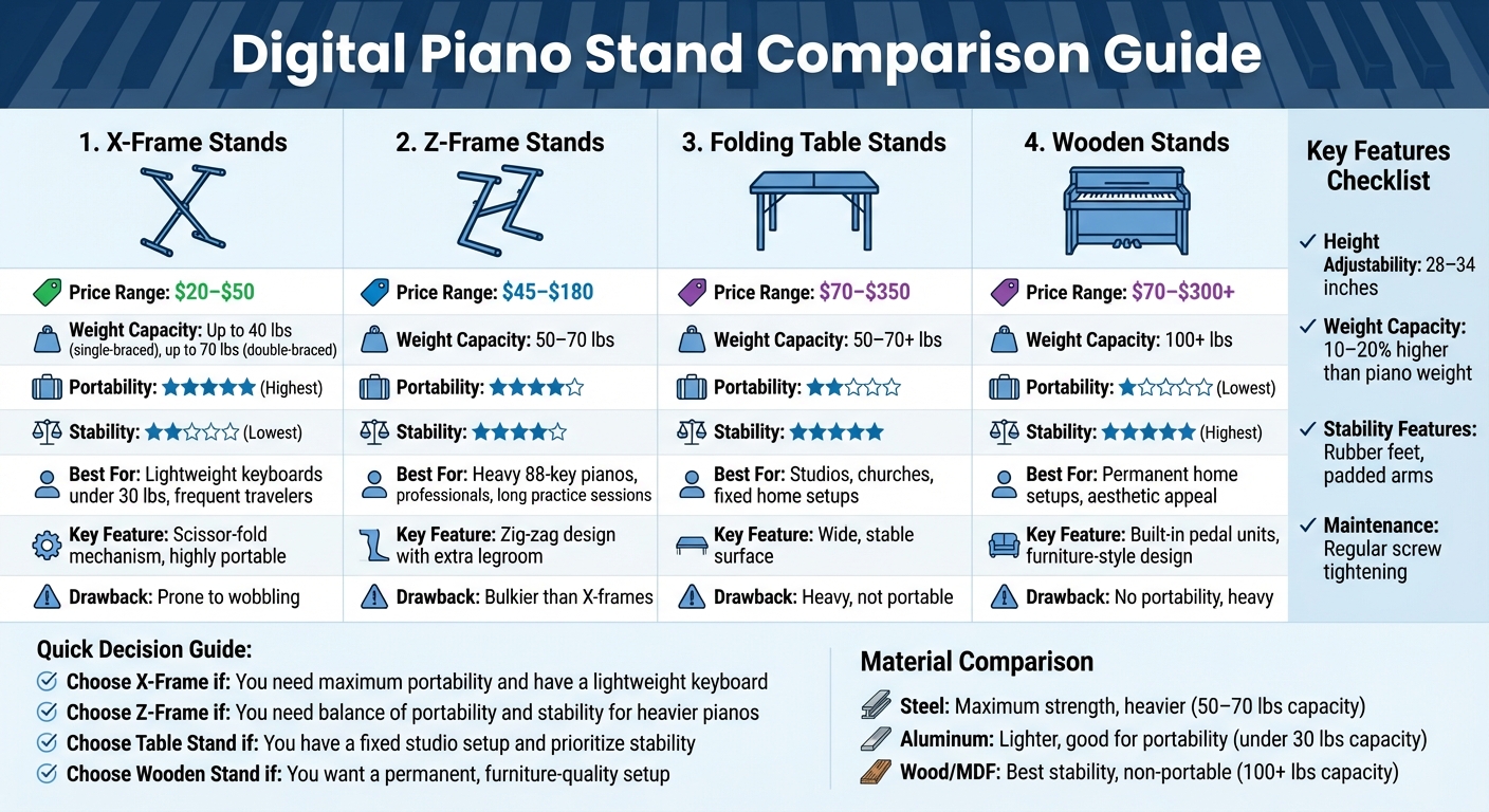 Digital Piano Stand Types Comparison: Features, Prices, and Best Uses
