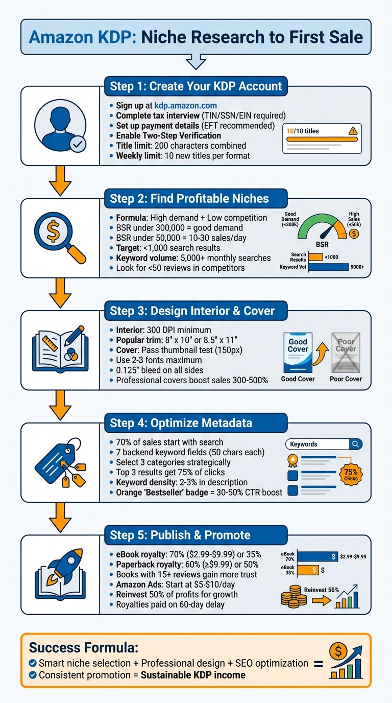 Amazon KDP Publishing Process: 5 Steps from Niche Research to First Sale