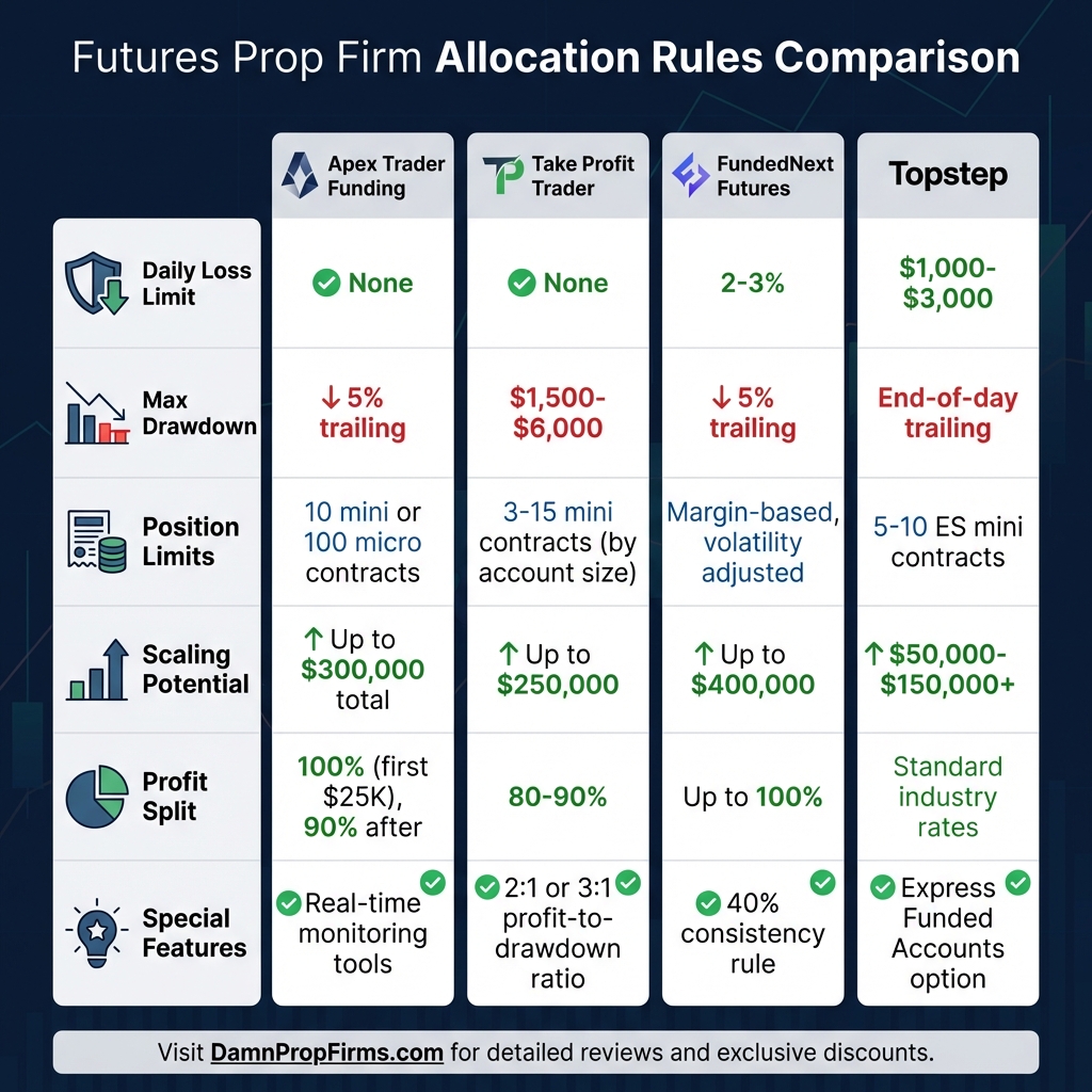 Futures Prop Trading Capital Allocation Rules Comparison by Firm
