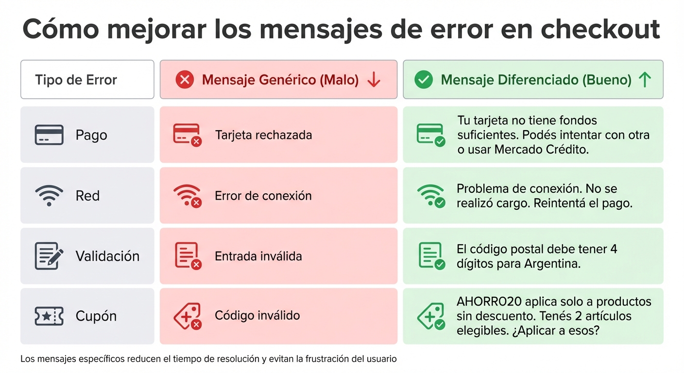 Comparación de mensajes de error: genéricos vs específicos para e-commerce