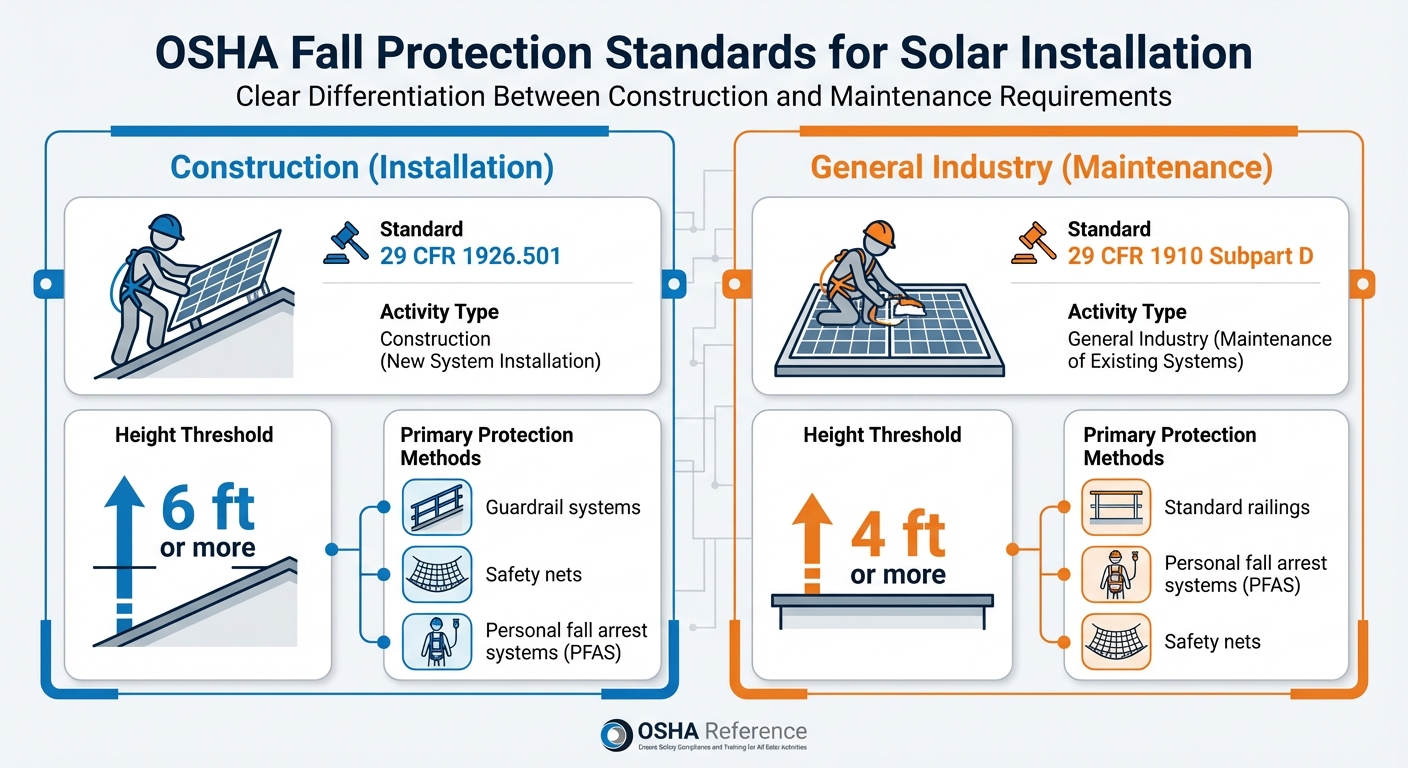 OSHA Fall Protection Requirements for Solar Installation: Construction vs Maintenance Standards