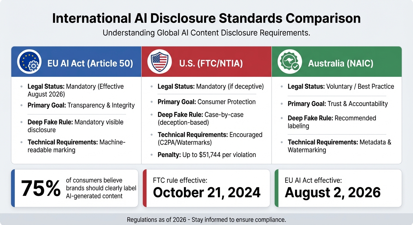 Global AI Disclosure Requirements Comparison: EU, US, and Australia