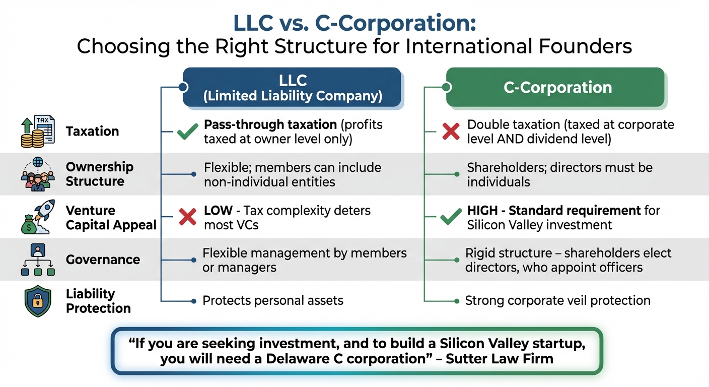 LLC vs C-Corporation Comparison for International Founders