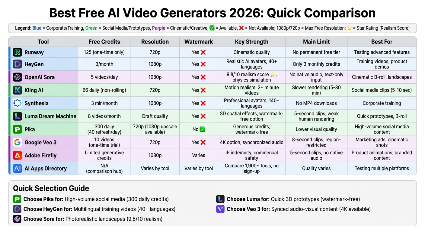 Free AI Video Generators Comparison 2026: Features, Limits, and Best Use Cases