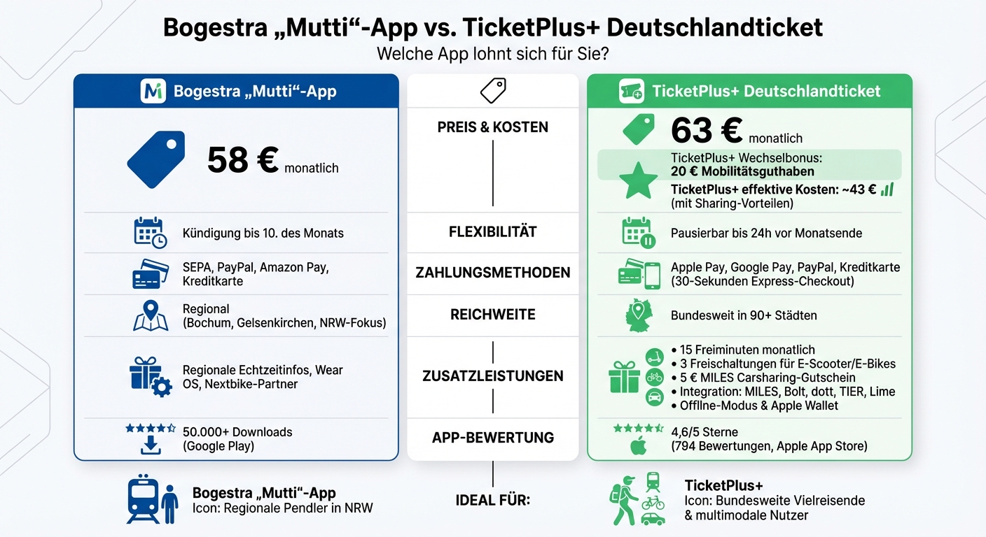 Bogestra Mutti-App vs TicketPlus+ Deutschlandticket Vergleich