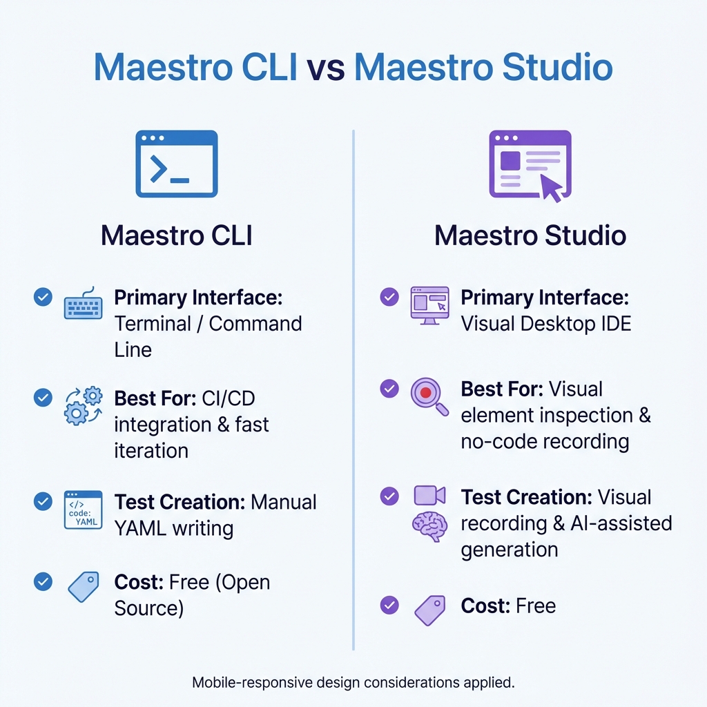 Maestro CLI vs Maestro Studio: Feature Comparison for UI Testing