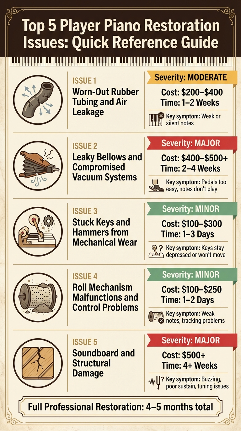 Player Piano Restoration Issues: Severity, Cost and Time Comparison