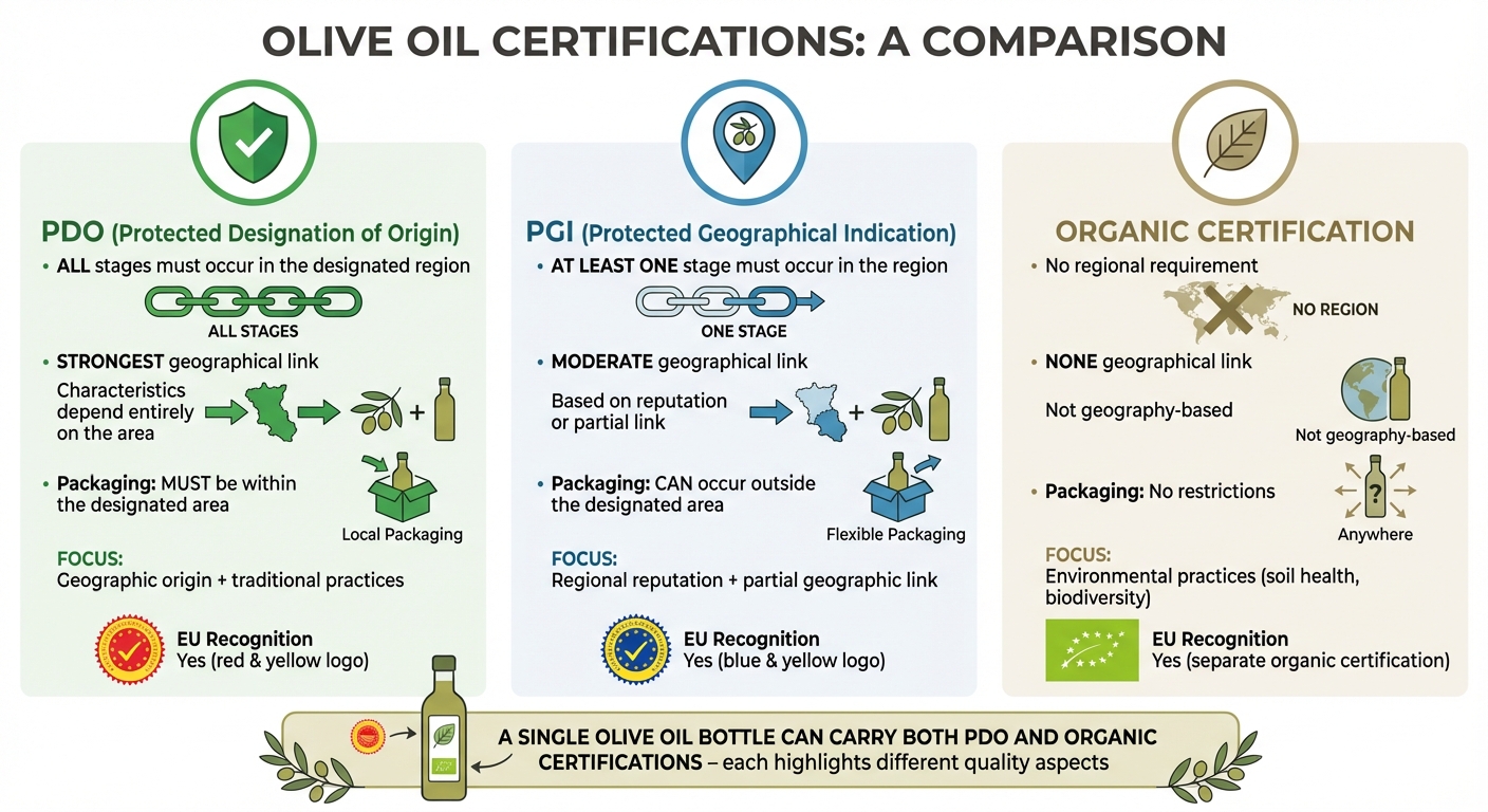 PDO vs PGI vs Organic Olive Oil Certifications Comparison