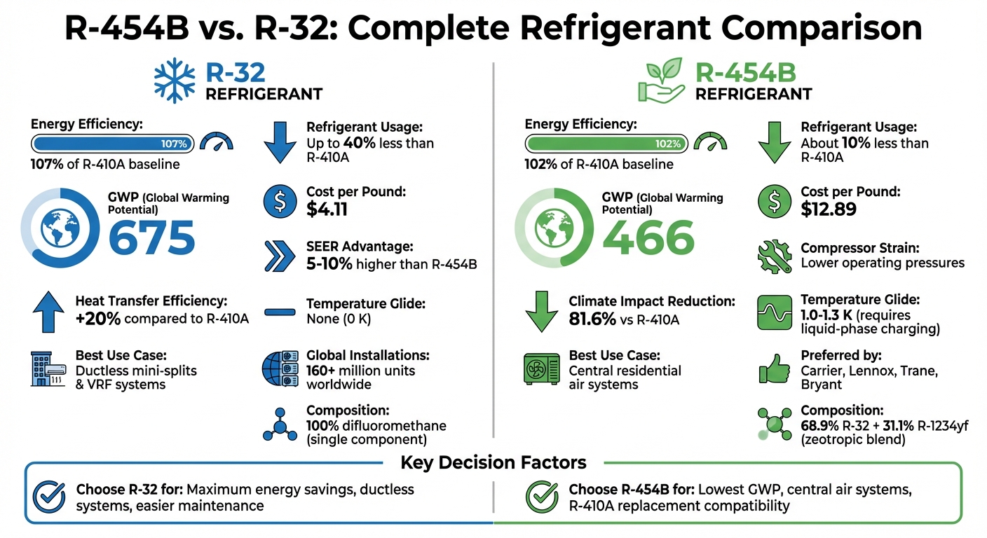 R-454B vs R-32 Refrigerant Comparison Chart