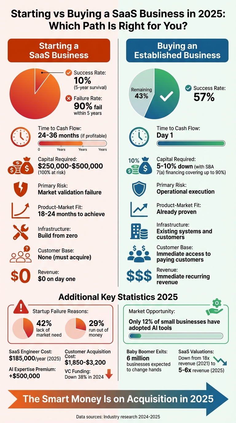 Starting vs Buying a SaaS Business in 2025: Key Metrics Comparison