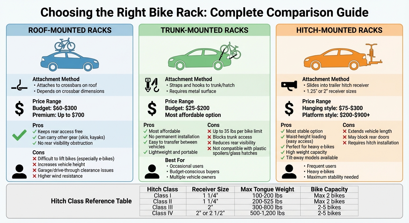 Car Bike Rack Types Comparison: Roof, Trunk, and Hitch Mounted Options