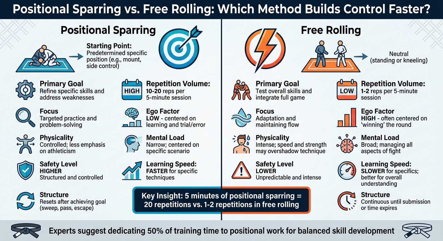 Positional Sparring vs Free Rolling: Key Differences for BJJ Training