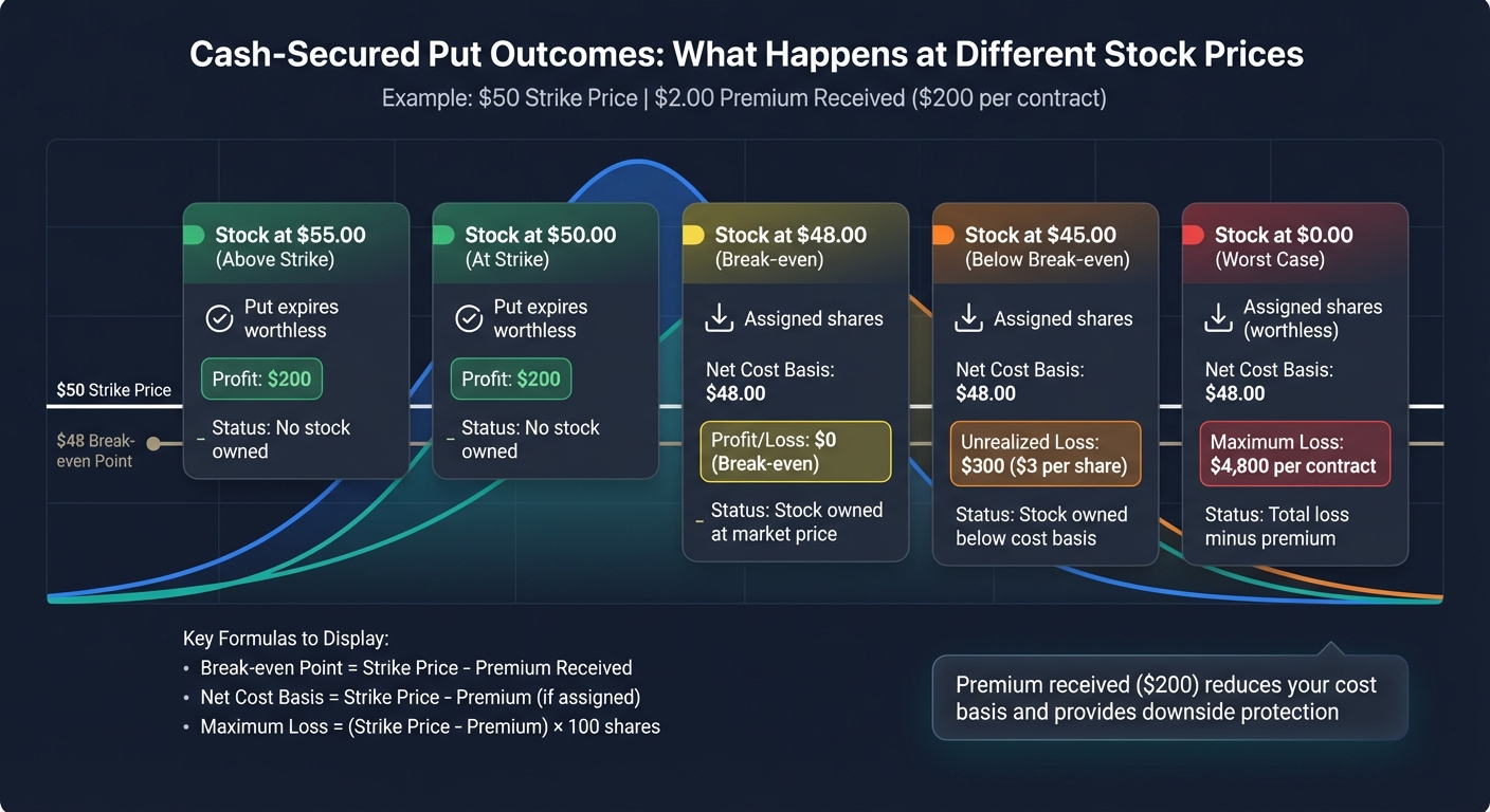Cash-Secured Put Profit and Loss Scenarios by Stock Price