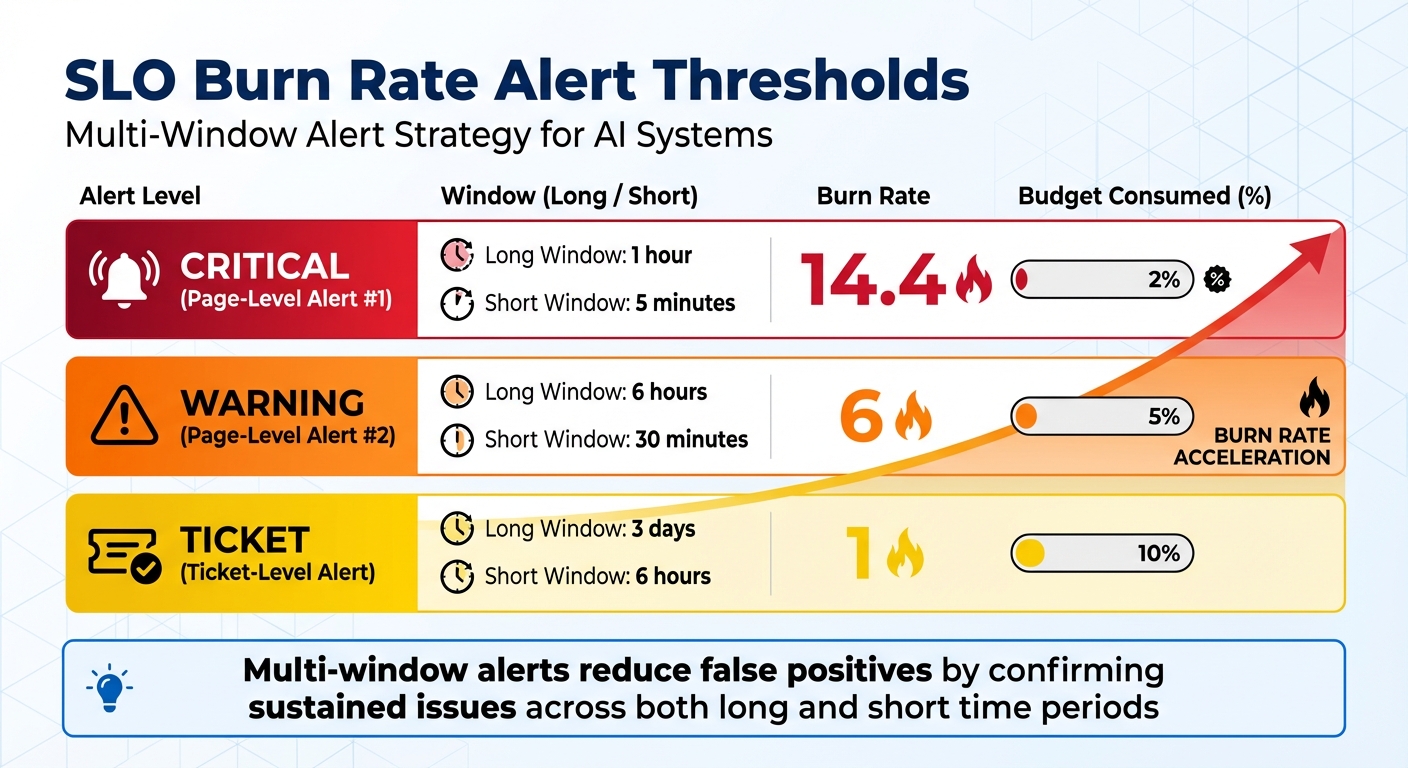 SLO Burn Rate Alert Thresholds for AI Systems